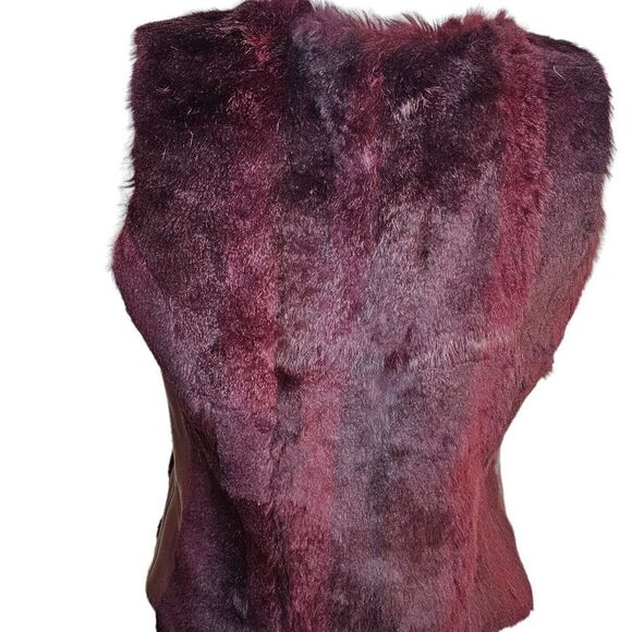 Vintage 90s Cache Fur Vest Womens Size M Burgundy Red Leather Dyed Rabbit Zip - Picture 5 of 6
